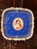 Antique Limoges D&C France Hand Painted Portrait Plate Cobalt Blue Gold Gilded Victorian Lady Elegant Wall Display Art Collectible Decor