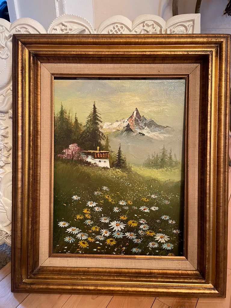 Vintage Nature Scene Oil Painting Wooden Framed Wall Art Colored Painting Landscape  23"19"