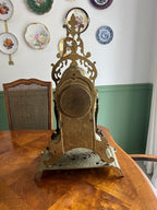 Antique French Brass Mantel Clock Rococo Style Decorative Piece Elegant Design Working Condition Statement Decor Collectible Treasure