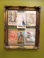 Antique Victorian Trade Card Display Gold Framed Advertising Ephemera Wall Art Child Lithographs