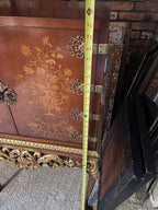 Vintage French Style Accent Cabinet, Floral Inlay, Gold Gilded Table Drink Cabinet