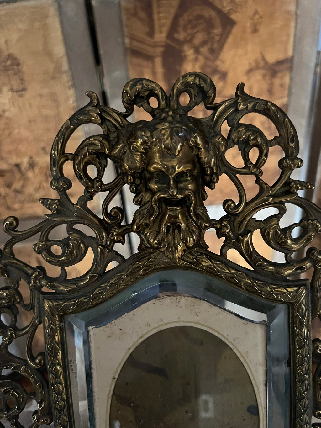 P.E. Guerin Brass And Copper Picture Frame With Repousse Satyr Collectible Mirrored Frame Rare 1850s Ornate Victorian Baroque Decoration