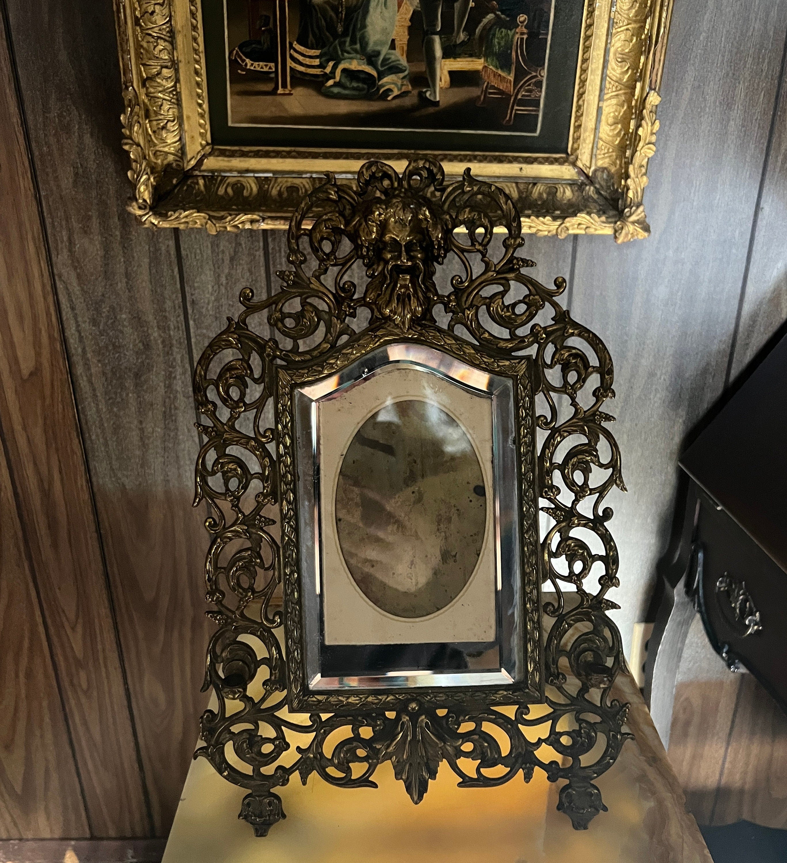 P.E. Guerin Brass And Copper Picture Frame With Repousse Satyr Collectible Mirrored Frame Rare 1850s Ornate Victorian Baroque Decoration