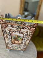 Hand Painted Italian Ceramic Planter Rococo Style Decorative Footed Cachepot Cherub Scene Ornate Vase Home Decoration Art Pot Unique