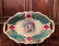 Antique Porcelain Wall Plate Rococo Lovers Scene Gold Trim Turquoise Pink Charger Hand Painted Cherub Romantic Baroque French Style Art