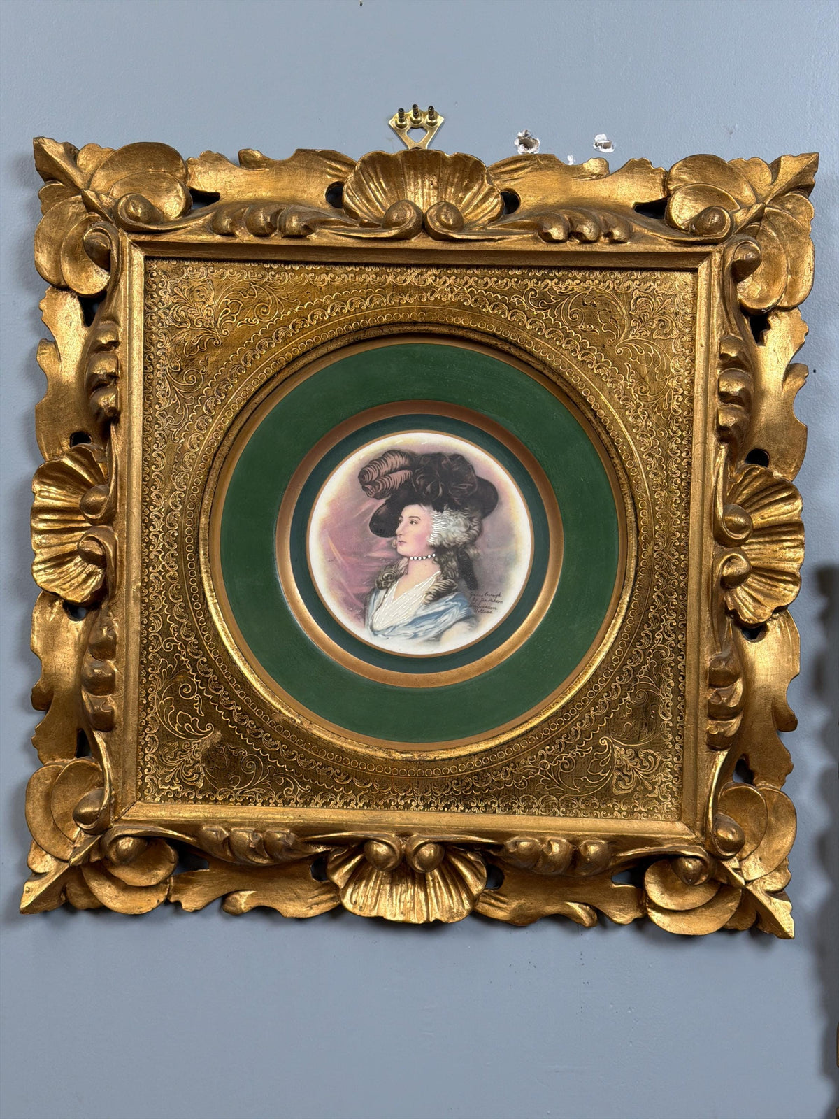 Vintage Gilt Framed Porcelain Portrait Plates Set of 3, Rococo Victorian Lady Wall Decor