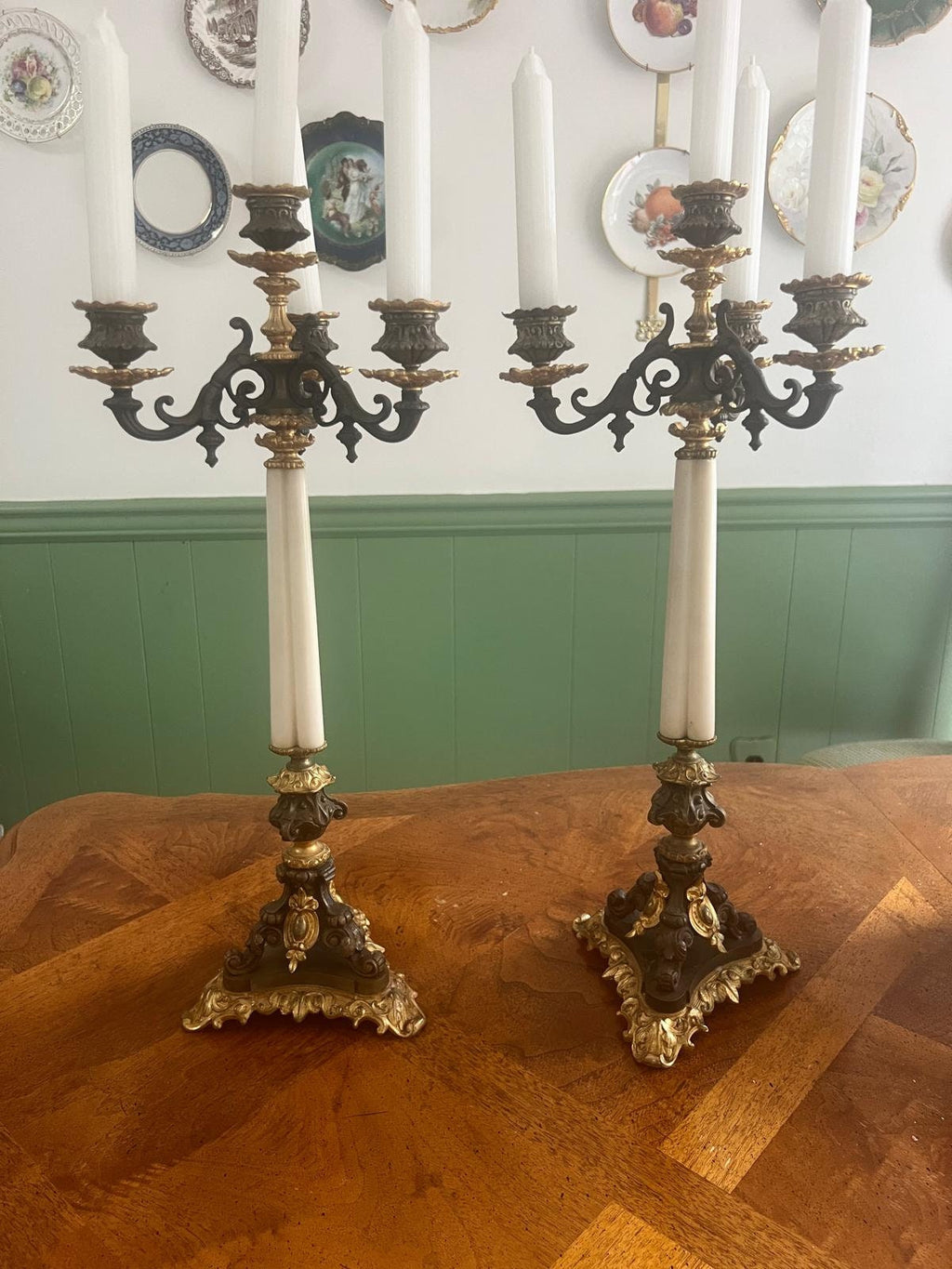 Pair of Empire Style Gilt-and Patinated-Bronze Candelabra 4 Arms