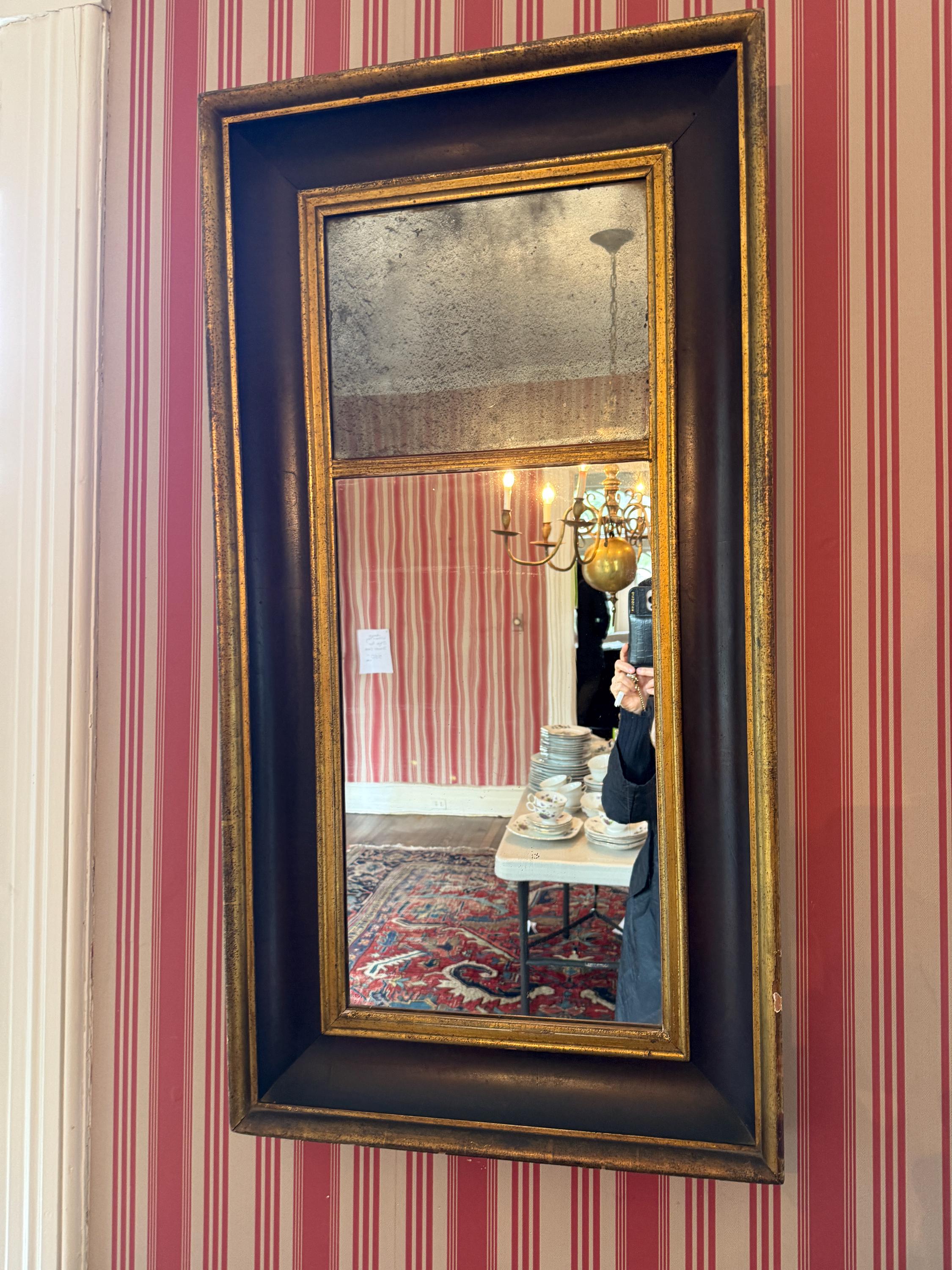 Antique Gilded Mirror Aged Patina Smoky Blurry Glass 19th Mirror Mercury Glass Federal Style Rustic Distressed Frame Early American Decor