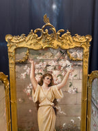 Antique French Rococo Folding Screen: Hand-Painted Silk Panels, Gilt Wood Louis XV Style