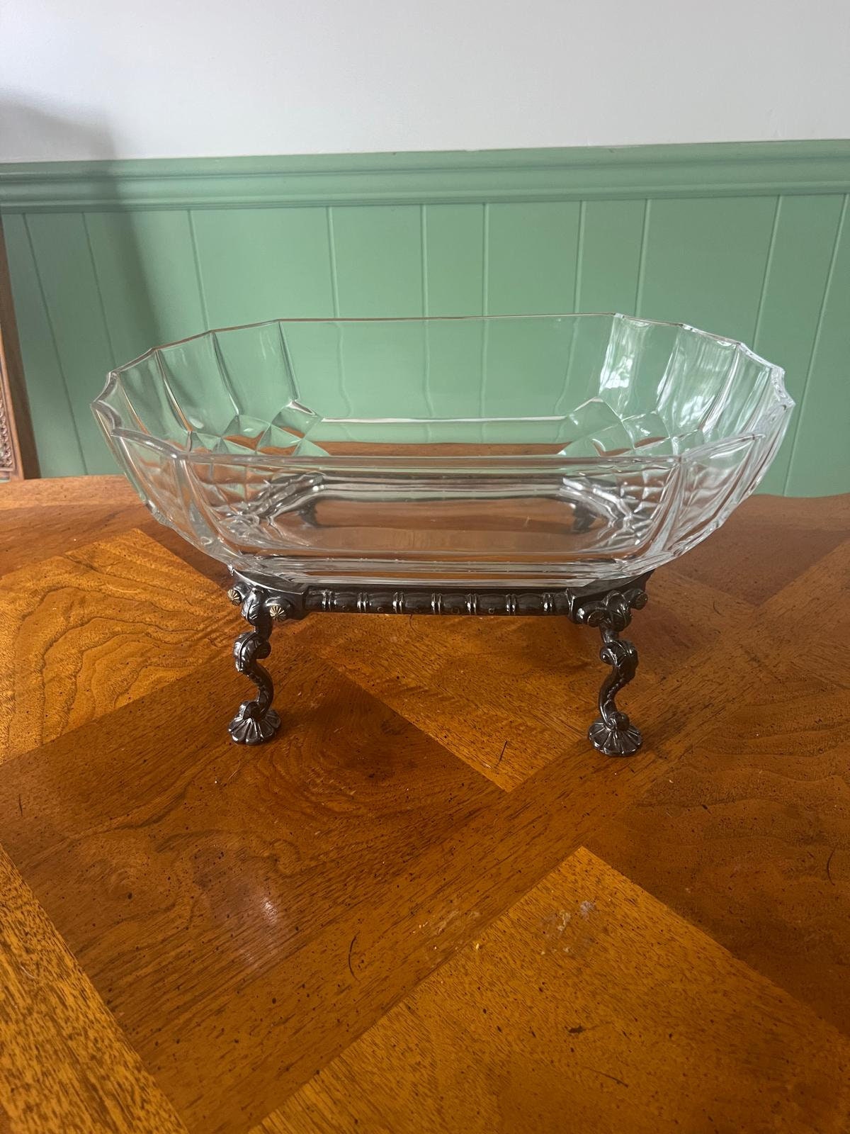 Vintage Art Deco Fluted Glass Dish Elegant Crystal Dish Heisey Bowl Silverplate Stand Centerpiece Jardiniere Fruit Bowl Vintage Glassware