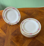 Vintage Wedgwood England Fine China Dinner Plates Set of 12 Featuring Pink Rose Garland Pattern Elegant Gold Trim Classic Floral Design