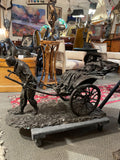 Large Bronze French Rickshaw Sculpture Antique Figurative Art Piece Decor