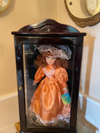 Ashley Belle Porcelain Doll Orange Satin Dress Lace Bonnet Collectible Display Figure Victorian Style Limited Edition Keepsake Beauty