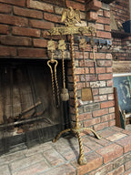 Antique Brass Rare Fireplace Tool Set Eagle Motif Decorative Hearth Accessory Brass Fireplace Tool Set with Eagle Motif and Twisted Stand