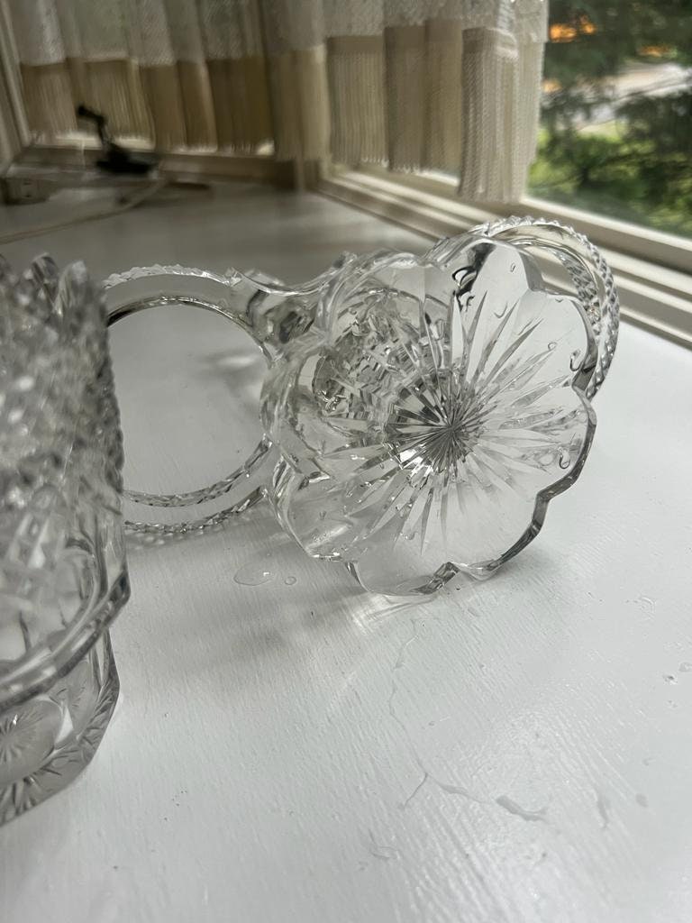 Vintage Crystal Condiment Server Cut Glass Dish Set Pedestal Footed Jam Jar Elegant Tableware Mid Century Kitchen Decor Entertaining Piece