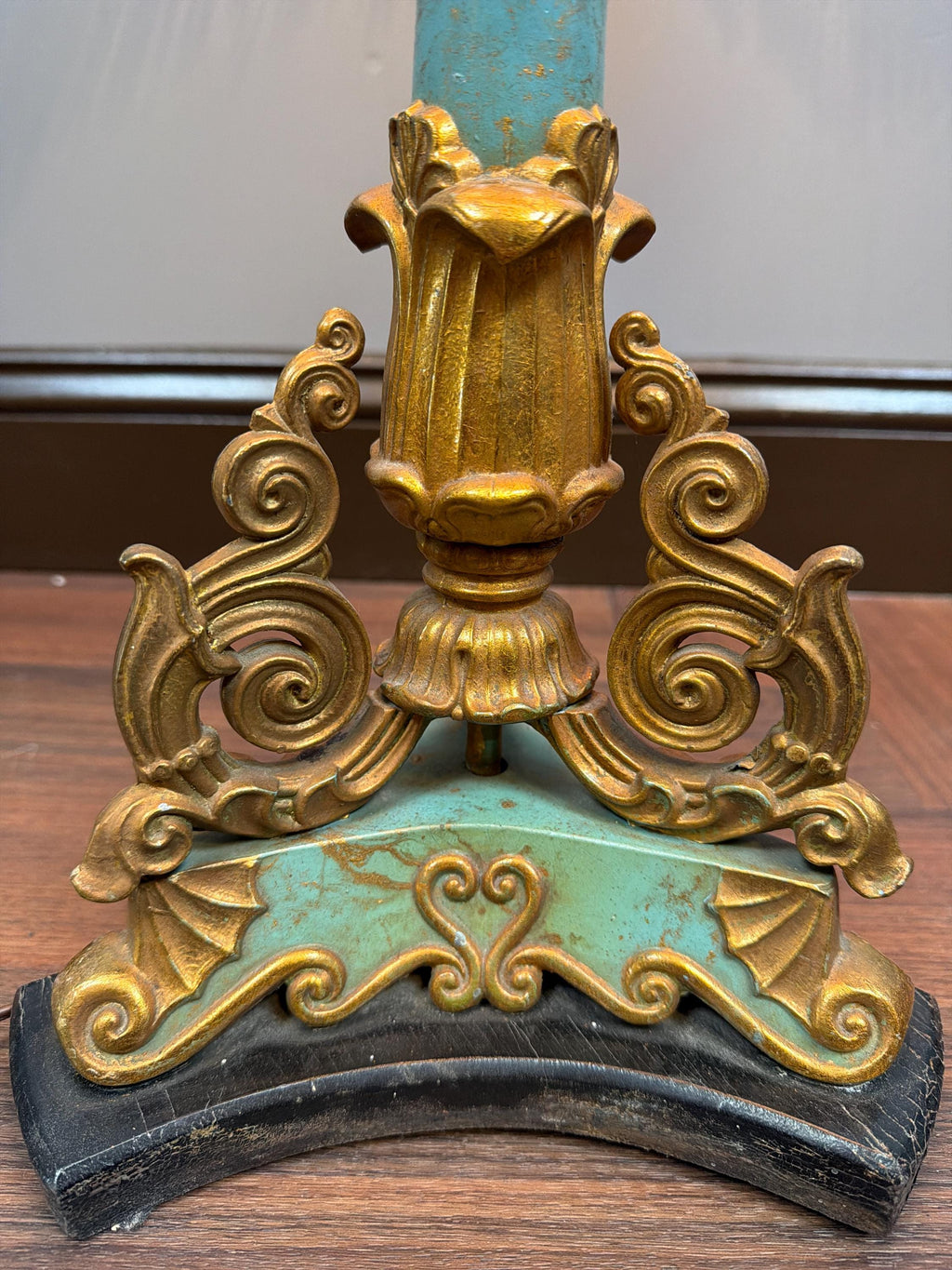 Vintage Florentine Style Table Lamp, Turquoise Blue & Gold Gilt Lamp, Fringe Shade Accent Lighting