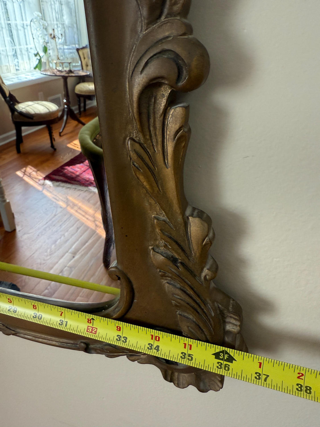 Vintage French Baroque Style Ornate Gold Gilt Wood Framed Mirror (56x36)