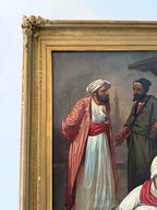 Antique Orientalist Oil Painting  Middle Eastern Scene with Figures Large Framed Original Artwork 19th Century Style Collectible Artwork
