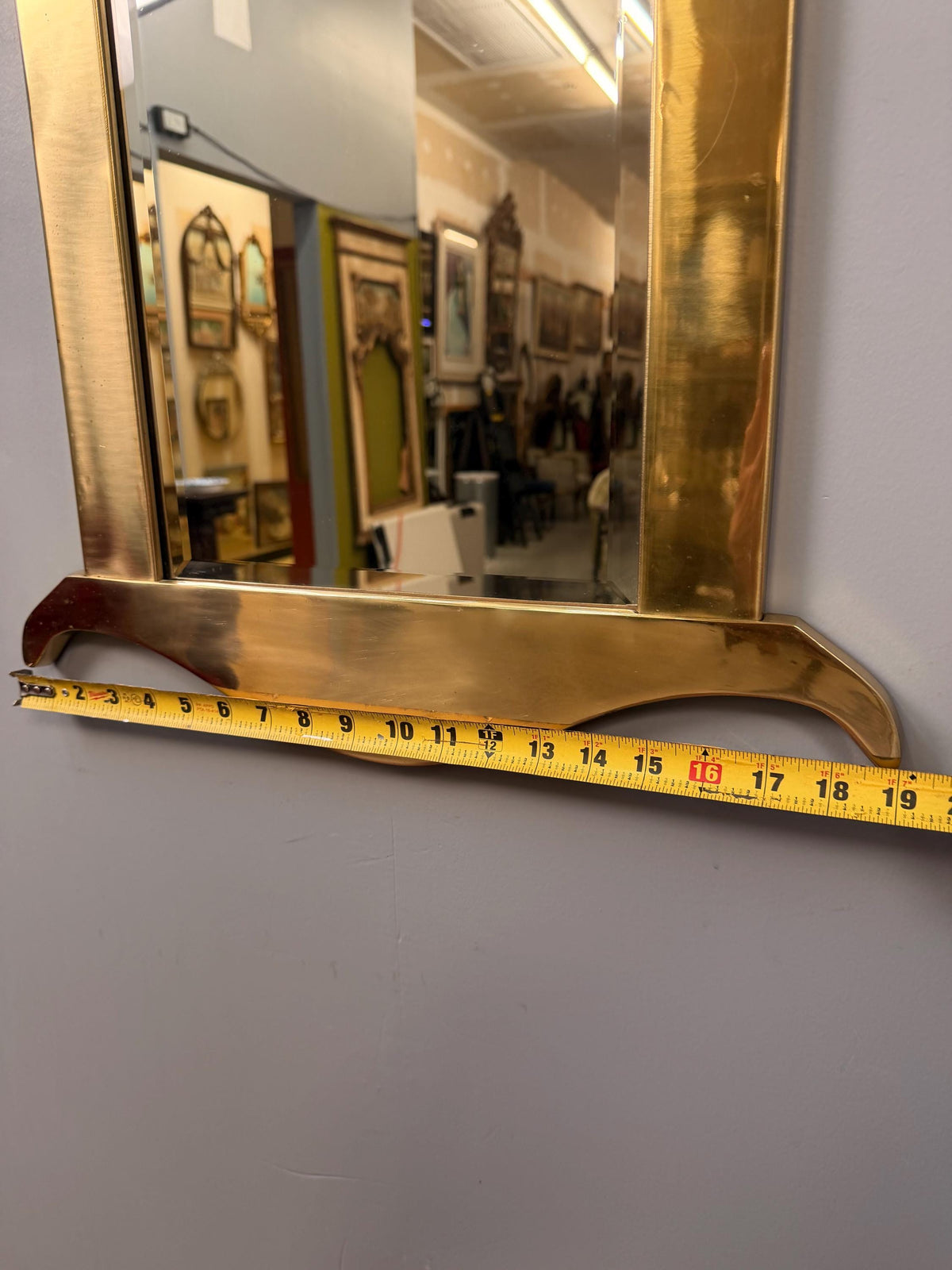 Vintage Beveled Brass Rectangular Entryway Wall Mirror with Heart Detail, 44” Tall