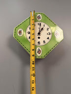 Antique German 8-Day Mechanical  Wall Clock with Floral Green Octagonal Porcelain Face, c. 1930s–1950s