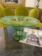 Pairpoint Glass Green Grape Pattern Cut Glass Footed Large Console Bowl.Decorated Bowl Centerpiece Serving Dish Footed Bowl Tableware Dish
