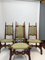 Set of 4 Antique Oak Gothic Revival Dining Chairs: Jacobean Style, French Provincial