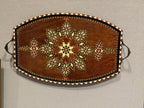 Vintage Inlaid Wood Tray: Damascus Geometric Star Mosaic Wall Hanging