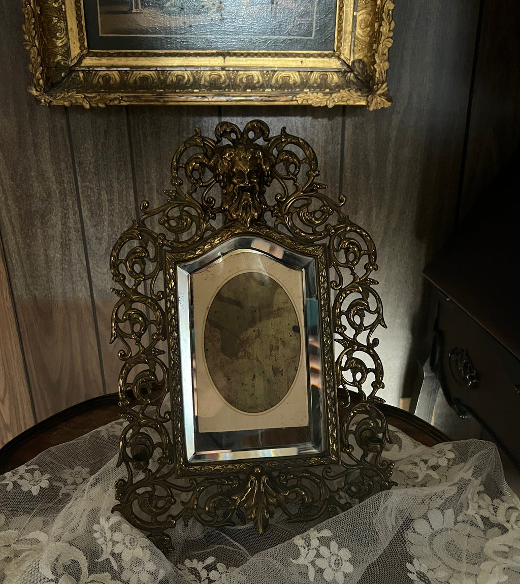 P.E. Guerin Brass And Copper Picture Frame With Repousse Satyr Collectible Mirrored Frame Rare 1850s Ornate Victorian Baroque Decoration