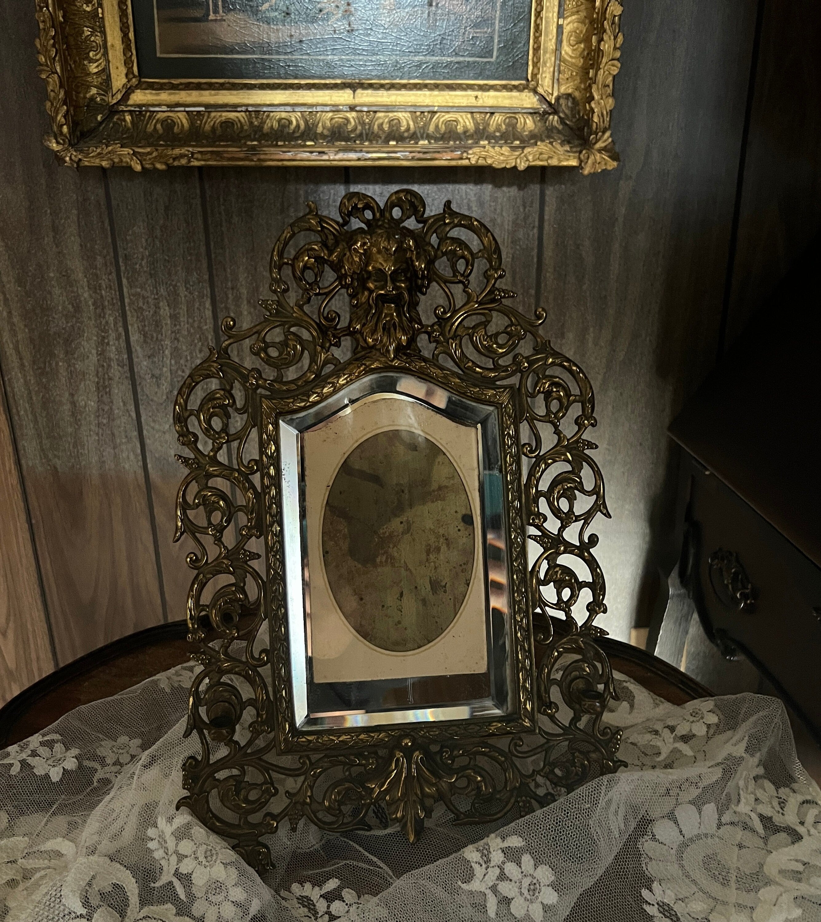 P.E. Guerin Brass And Copper Picture Frame With Repousse Satyr Collectible Mirrored Frame Rare 1850s Ornate Victorian Baroque Decoration