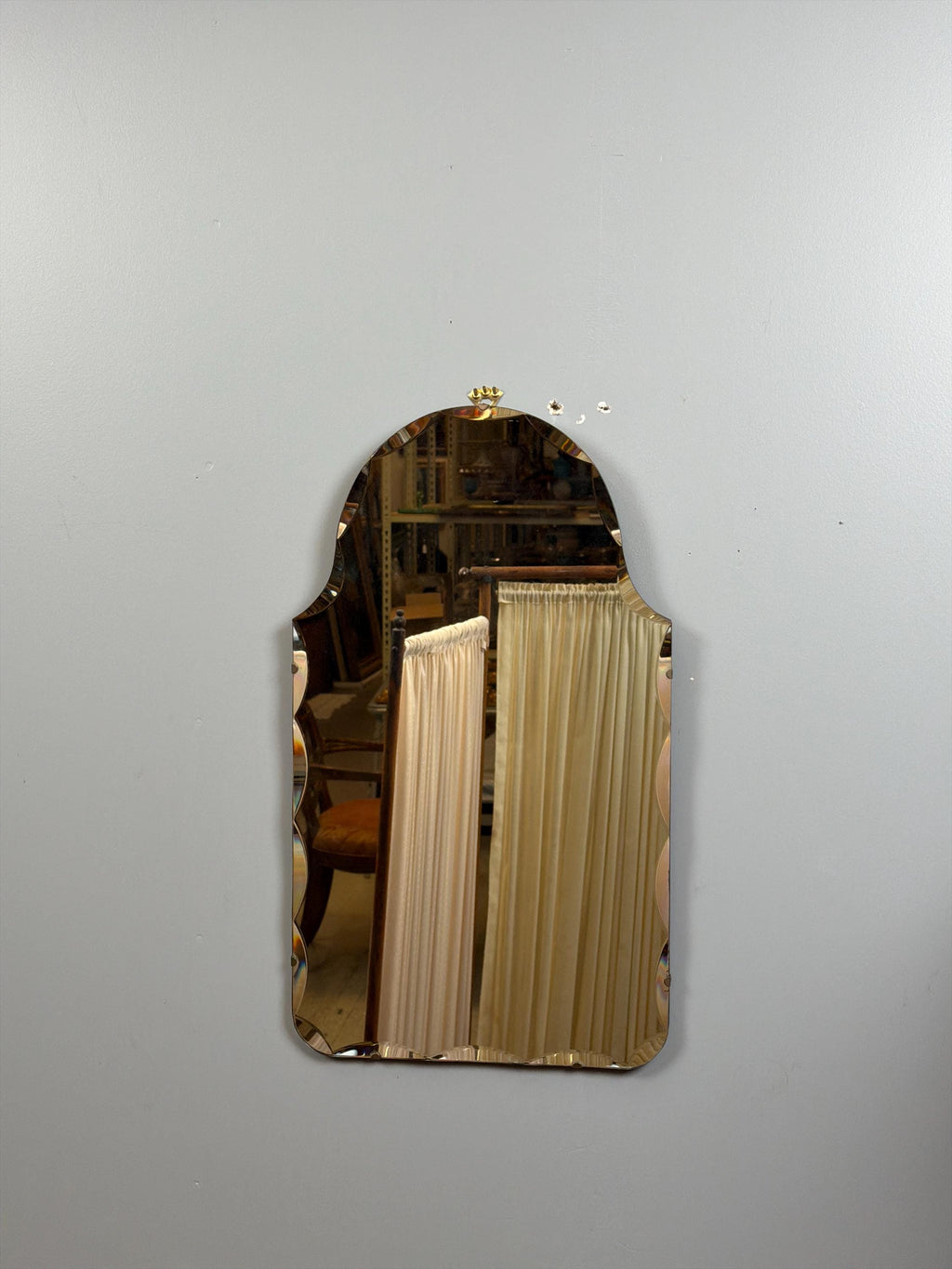 Vintage Art Deco Beveled Mirror: Scalloped Edge Hollywood Regency Wall Accent
