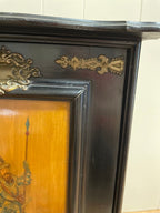 Spanish Style Ebonized / Brass Mounted 19. Century Wall Cabinet.Wood Shelf Nick Knack Wall Display Cabinet Hanging Cabinet H 22"x W 18"