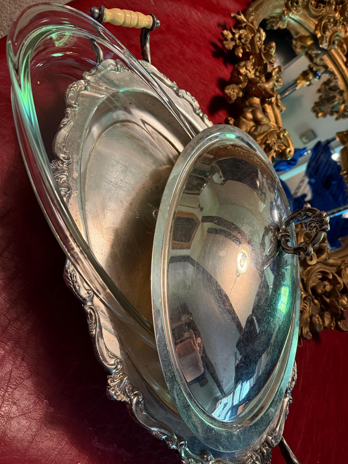 Vintage Electric Warming Tray Glass Dish Buffet Silver Covered Serving Dish Tureen Elegant Large Oval Lid Handles Victorian Buffet Display