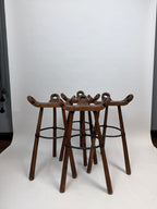 Antique Wood Iron Bar Stools, Set of 4, Rustic Farmhouse Saddle Stools