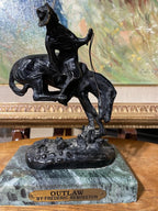 Outlaw Western Cowboy Bronze Statue by Frederic Remington on Green Marble Base Sculpture Figurine Art Collectible Desk Decoration Gift Idea