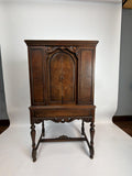 Antique Walnut Phonograph Cabinet: Jacobean Style Music Storage Furniture