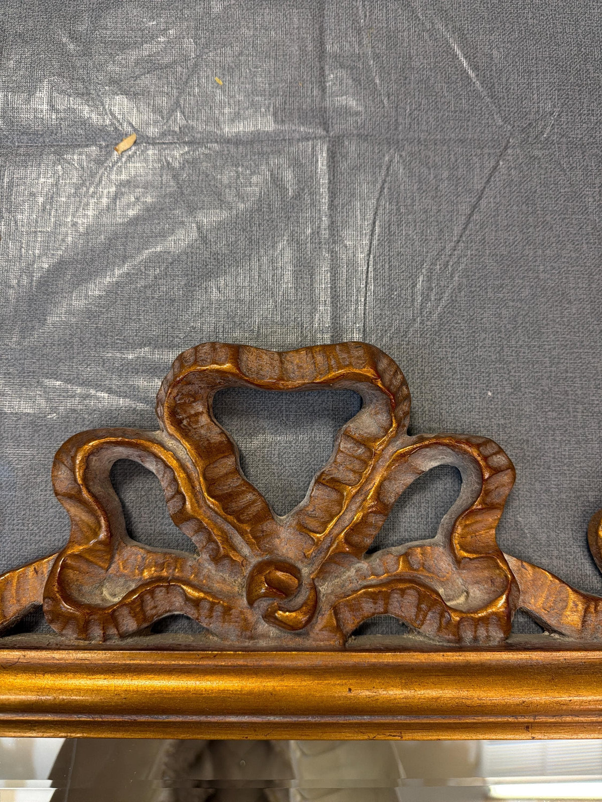 Vintage Gilt Ribbon Mirror, French Style Bow Frame, Hollywood Regency Gold Accent