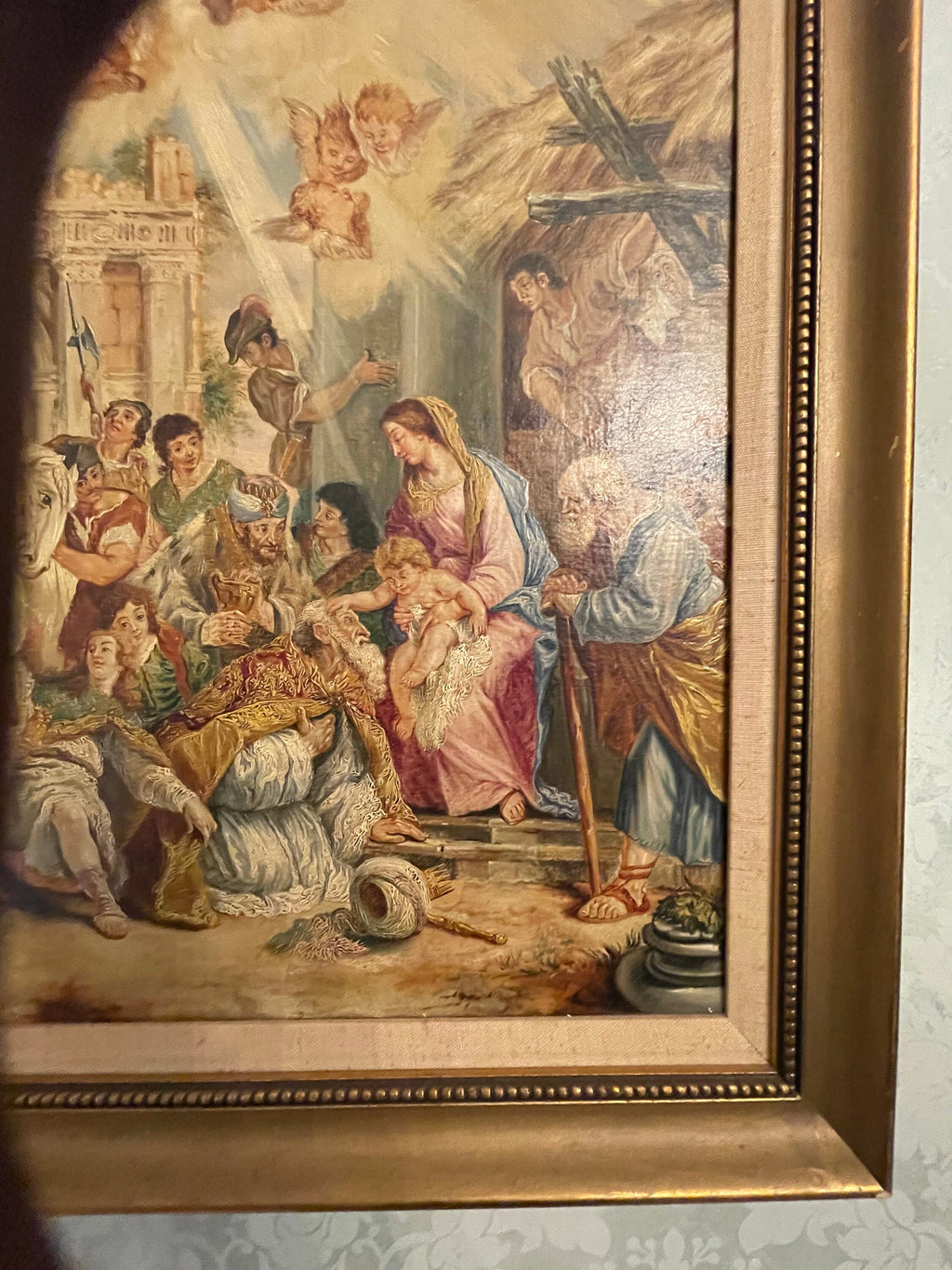 The Virgin Mary & Jesus Between Kings Old Print Picture Frame
