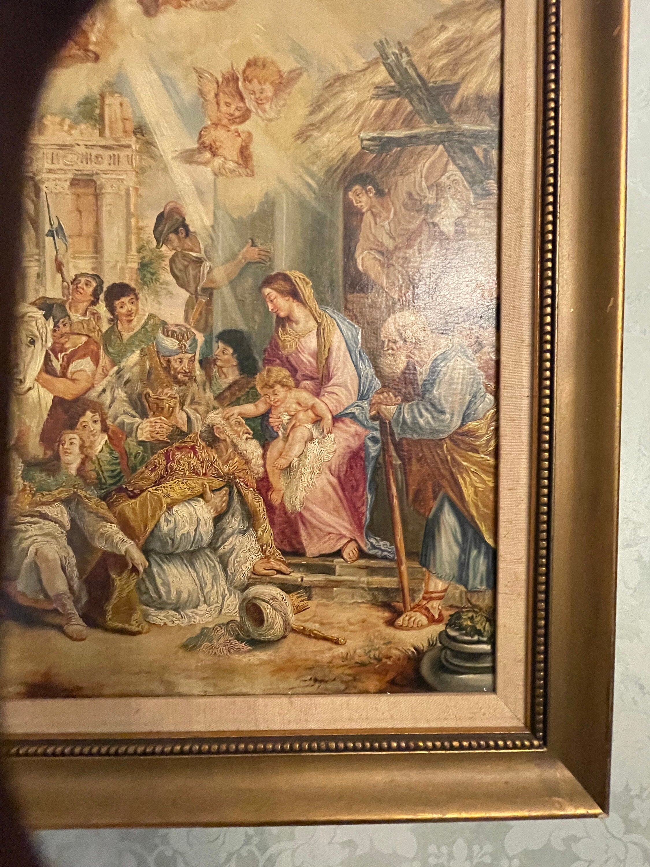 The Virgin Mary & Jesus Between Kings Old Print Picture Frame