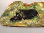 Vintage Wildlife Painting on Natural Wood Slab, Bears, Ducks, Heron, Rustic Folk Art
