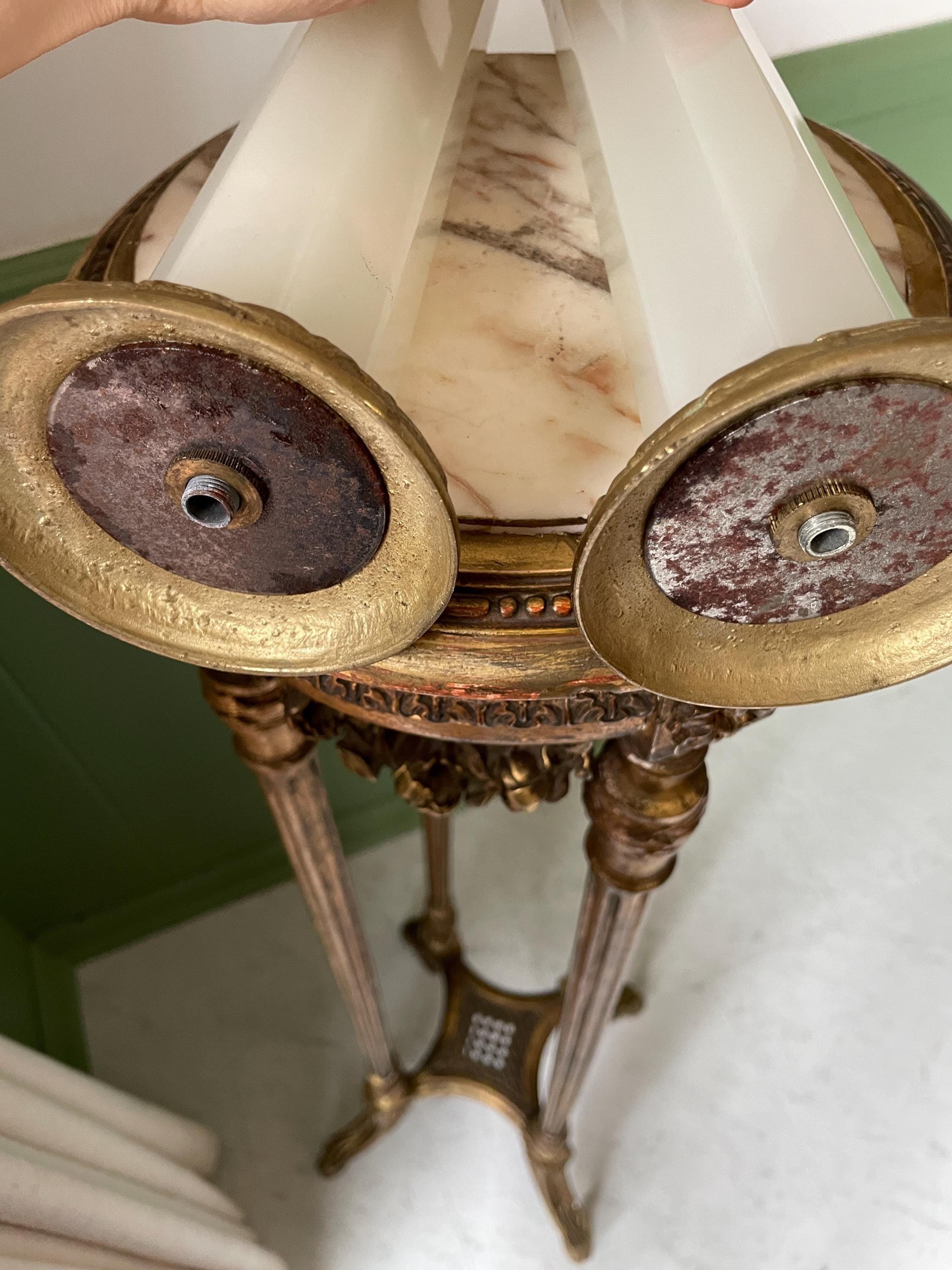 Art Deco French Opaline Glass Table Lamps Pair Mid Century White Column Lamps Bronze Base Elegant Vintage Lighting Home Decoration Accent