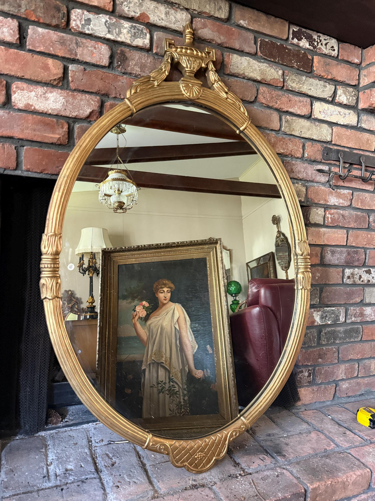 Vintage Oval Gold Ornate Mirror, Federal Style Wall Accent