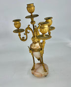 19th Century Alabaster Brass Mantel Clock Set Decorative Antique French Candelabra Pair Elegant Gilded Classical Style Home Display Decor
