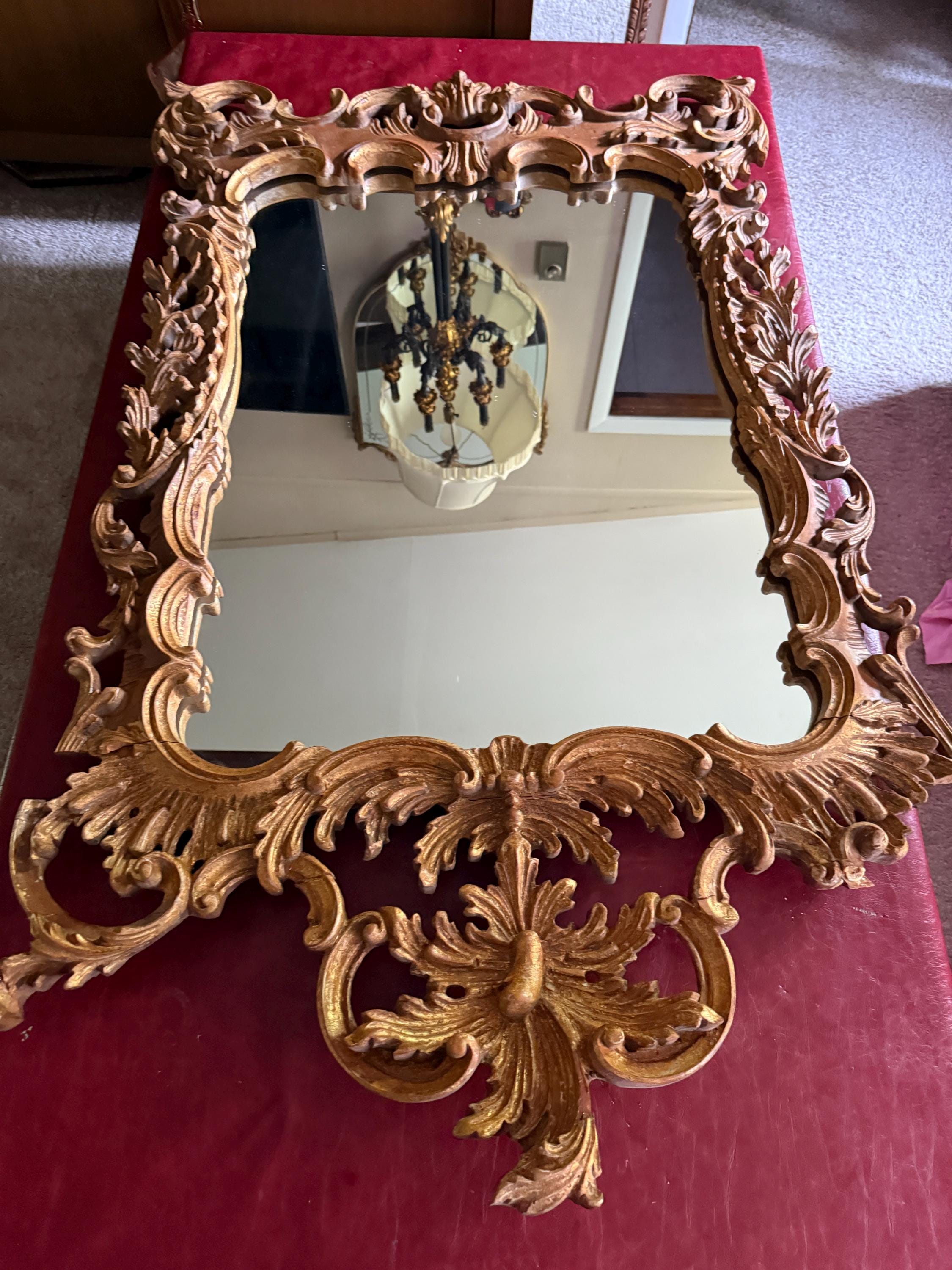 Antique Ornate Gilt Wall Mirror Rococo Baroque Gold Carved Wood Large Decorative Vintage Mirror Entryway Decor French Style Luxurious Mirror