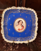 Antique Limoges D&C France Hand Painted Portrait Plate Cobalt Blue Gold Gilded Victorian Lady Elegant Wall Display Art Collectible Decor