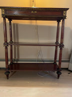 Antique French Empire Mahogany Console Table Three Tier Gilt Bronze Mounts Elegant Hallway Entryway Display Stand Decorative Furniture