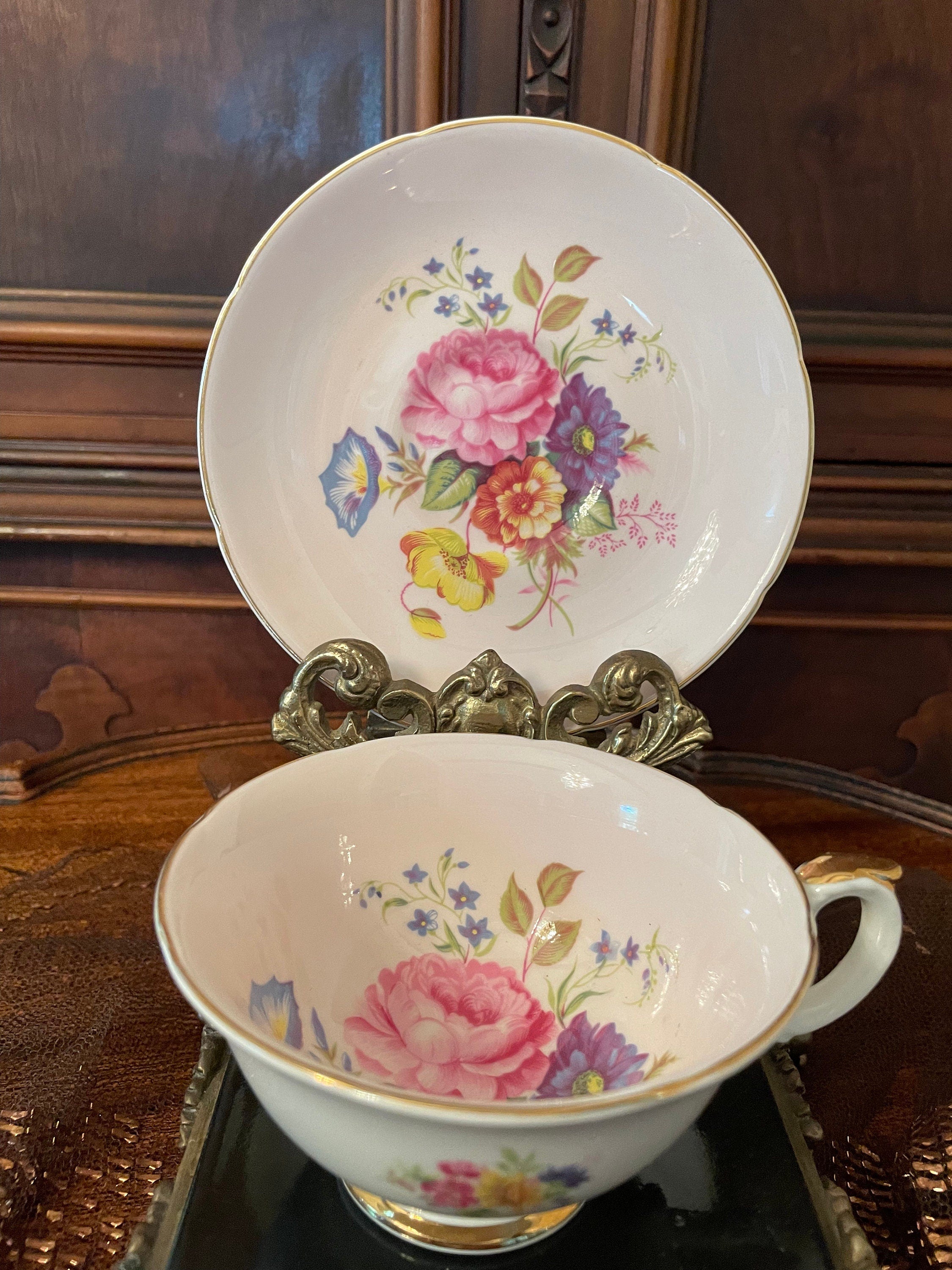 Vintage Royal Grafton Fine Bone China Teacup Saucer Set Pink Floral Gold Trim English Porcelain Afternoon Tea Display Collectible Elegant