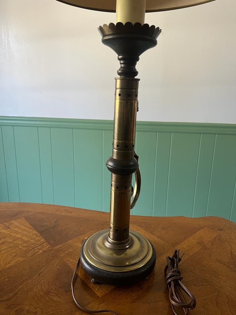 Vintage Tall Black and Gold Brass Table Lamp.Bouillotte Lamp