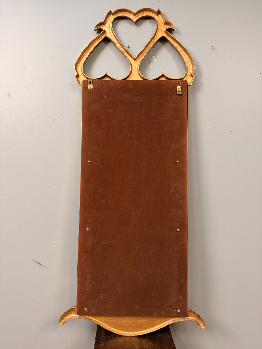 Vintage Beveled Brass Rectangular Entryway Wall Mirror with Heart Detail, 44” Tall