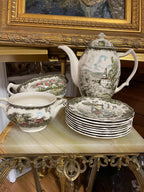 Vintage Johnson Bros Friendly Village China Set Winter Scene Transferware Holiday Tea Plates Bowls Cups Display Gift Cottage Kitchen