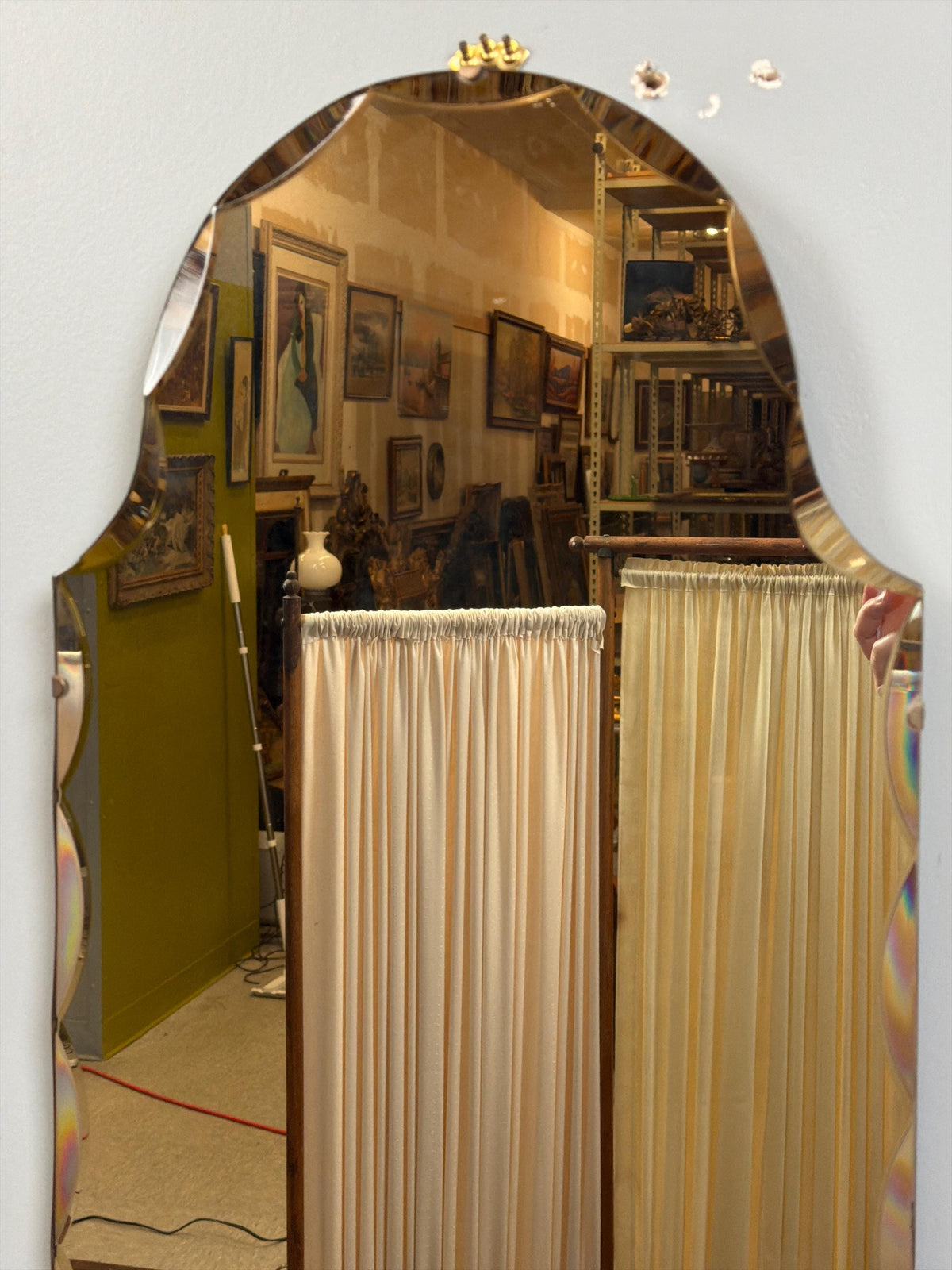 Vintage Art Deco Beveled Mirror: Scalloped Edge Hollywood Regency Wall Accent